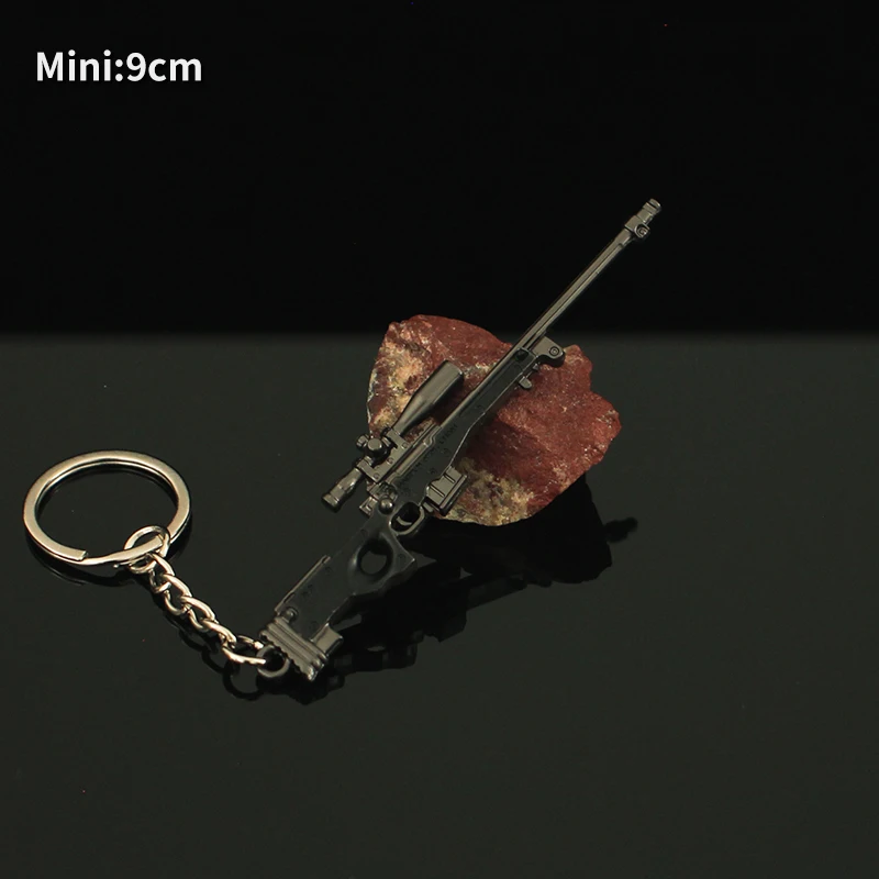 Sniper Rifle Mini AWM PUBG Gun Keychain Metal AKM Weapon Model 9cm Alloy AK47 Light Key Chain Car Pendant Kid Gift Toy