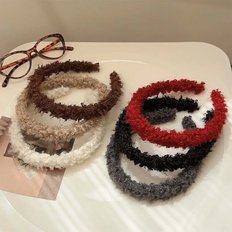 Teddy curly hair headband female autumn and winter new face lamb hair headband high skull top plush hairpin width