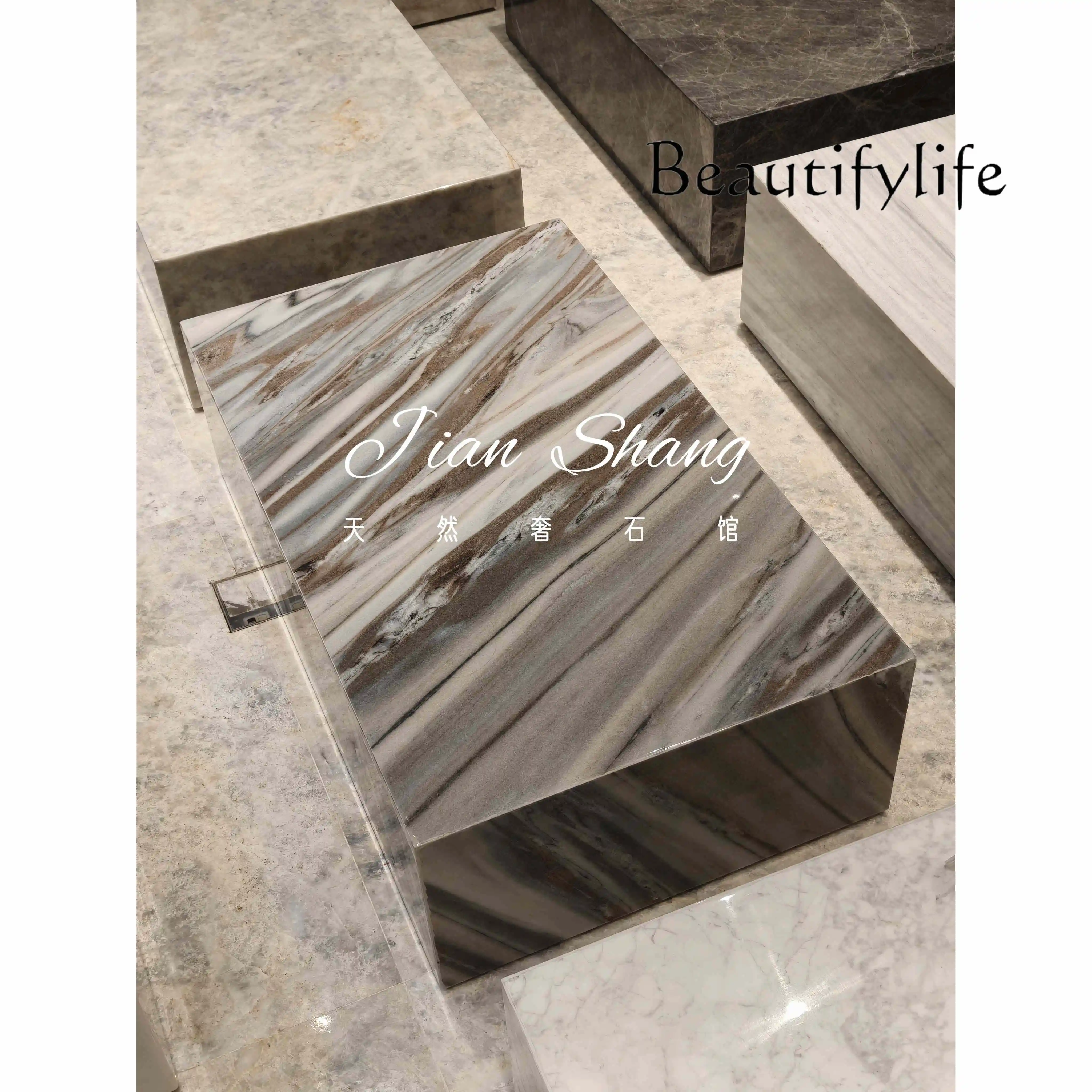 

Natural luxury stone blue crystal sand living room floor box coffee table marble Italian minimalist style various customizations