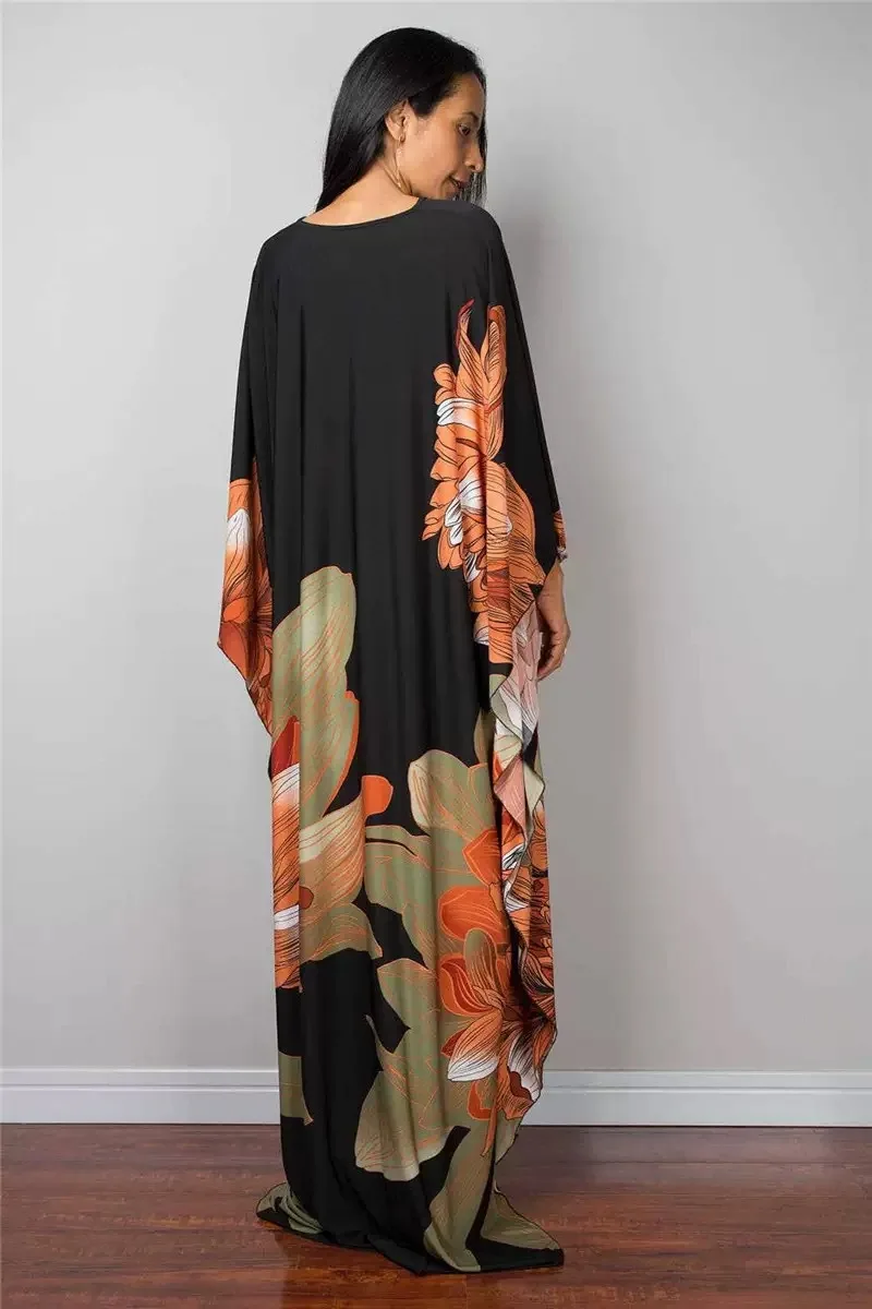 Robe caftan à imprimé Floral pour femmes, manches courtes, Cover-Up pour les maillots de bain, vêtements de détente pour l'été
