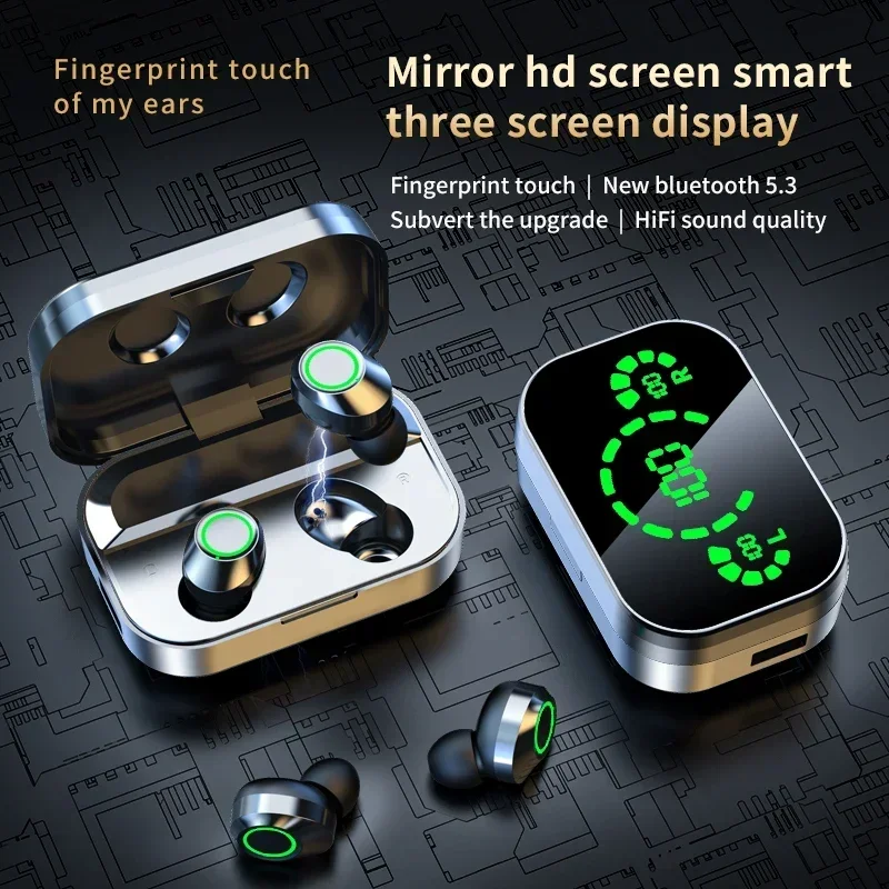 YD03 Smart Headphones Bluetooth Earphones Wireless Headset HiFi Earbuds Mini Microphones Men LED Sport TWS Bluetooth Watch Phone