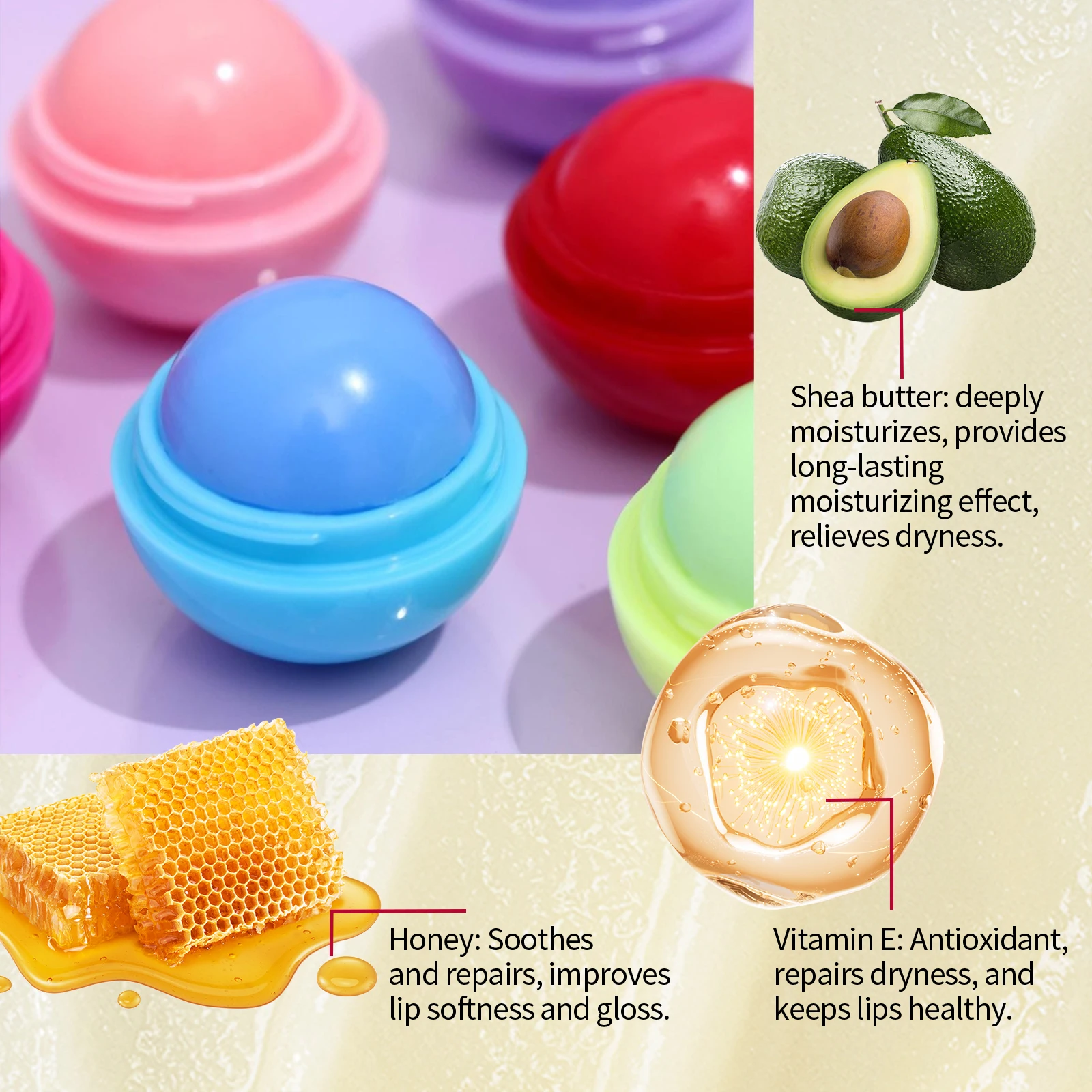 Eelhope Fruity Lip Balm Flavor Smooth Ball Lip Balm Deep Moisturizing Non Greasy Safe for Sensitive Skin Lip Care All Seasons view 3