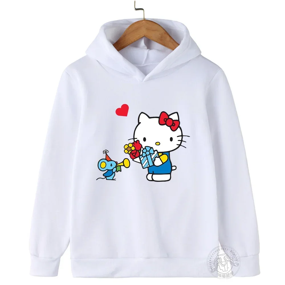 Hello Kitty Cartoon 3-14 Years Old Sunshine Boys and Girls Kawaii Street Casual Sweatshirt Children's Outdoor Sports Kid Hoodie