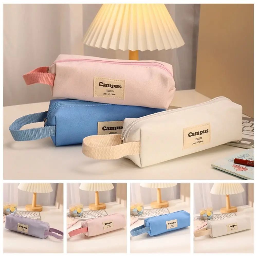 Wear-resistant Cute Candy Colored Pencil Bag Portable Soft Touch Stationery Storage Bag Canvas Large Capacity Pencil Case Girl