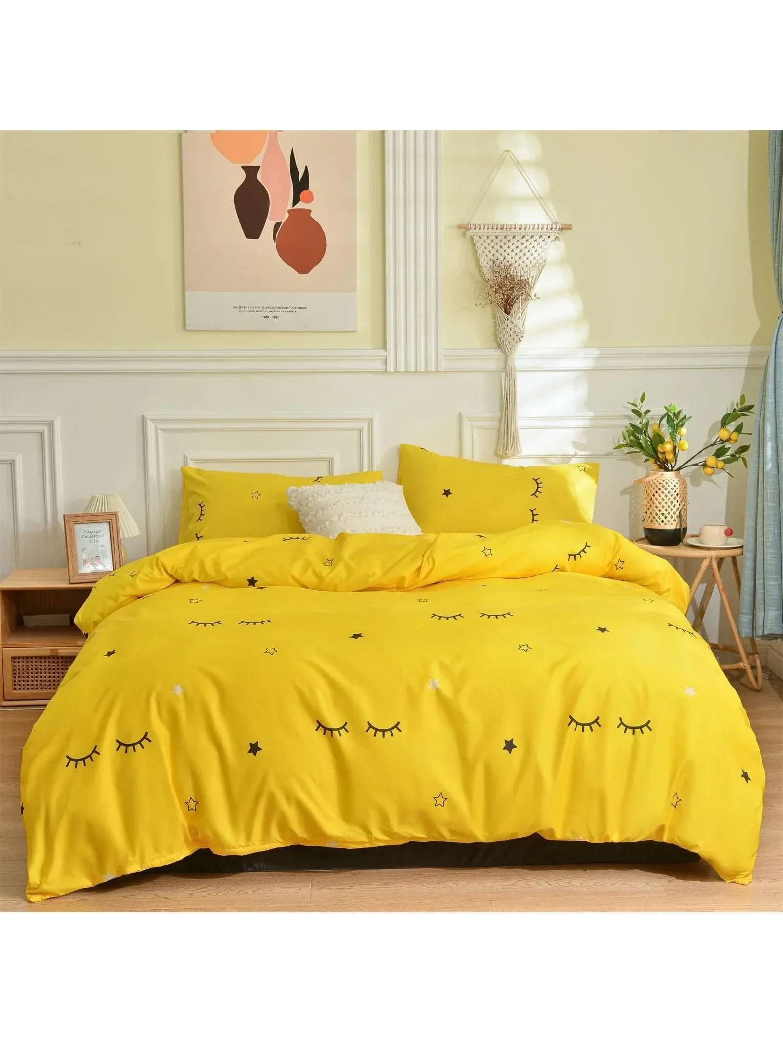 

3pcs/set Eyelash Star Pattern Duvet Cover Set Modern Fabric Duvet Cover Set 1pc Comforter Cover 2pcs Pillowcase For All Seasonss