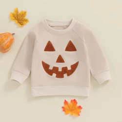 2024-05-13 Lioraitiin Kids Boys Girl Halloween Sweatshirt Pumpkin Embroidery Long Sleeve Pullovers Autumn Tops Toddler Clothes