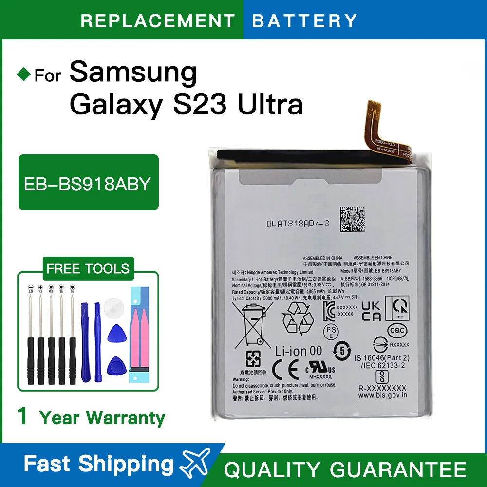 Brand new Battery EB-BS918ABY 4855mAh/5000mAh Phone  For Samsung Galaxy S23 Ultra 5G S918 Batteries Fast shipping+Tools