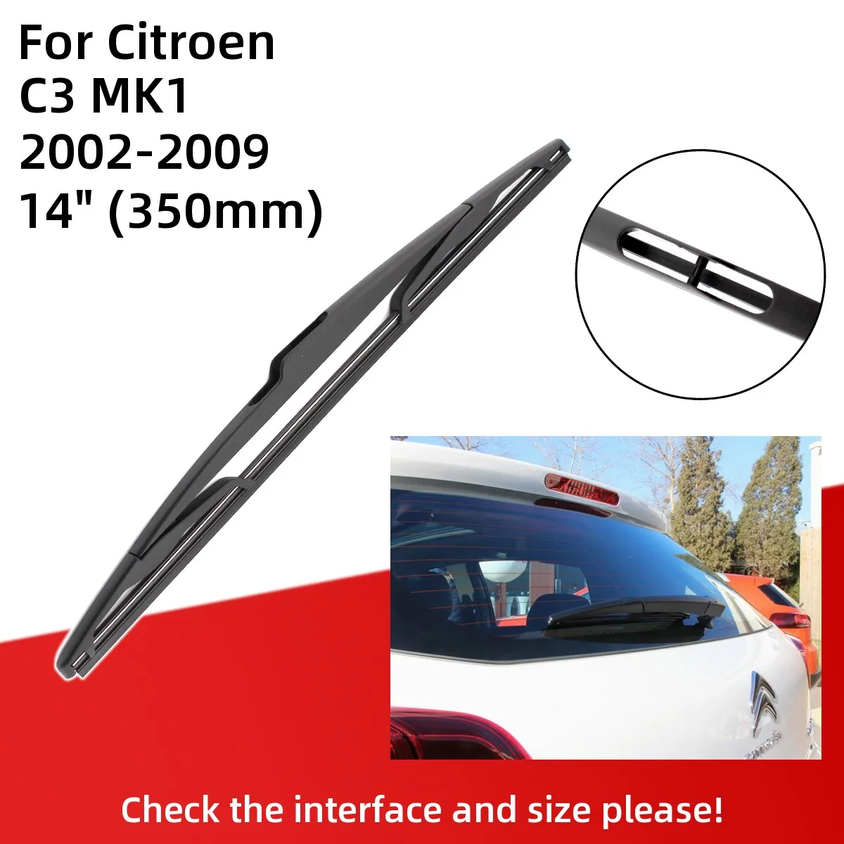 For Citroen C3 MK1 2002-2009 Front Rear Wiper Blades Brushes Cutter Accessories J Hook 2002 2003 2004 2005 2006 2007 2008 2009