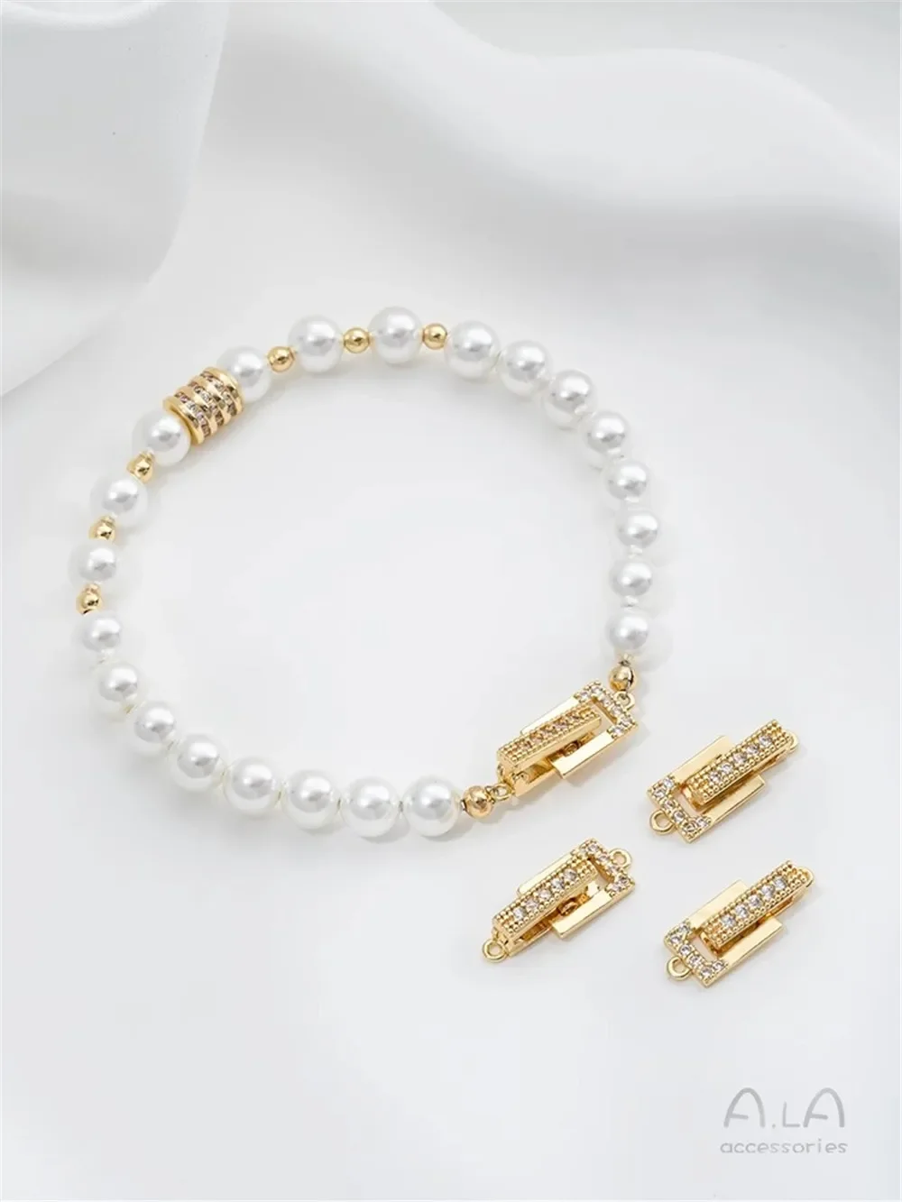 

14K Gold-inlaid Zircon Baguette Pearl Buckle DIY Handmade Jewelry Bracelet Necklace Connection Buckle Accessories