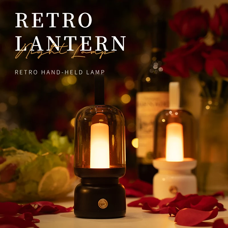 Retro Portable Lamp, Candlelight Imitation Atmosphere Decoration, USB Charging, Long-Lasting Night Light, Ritual Gift, Camping