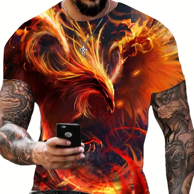 Summer men's short-sleeved T-shirt casual round neck printed mythical animal pattern large size men's outdoor quick-drying T-shi