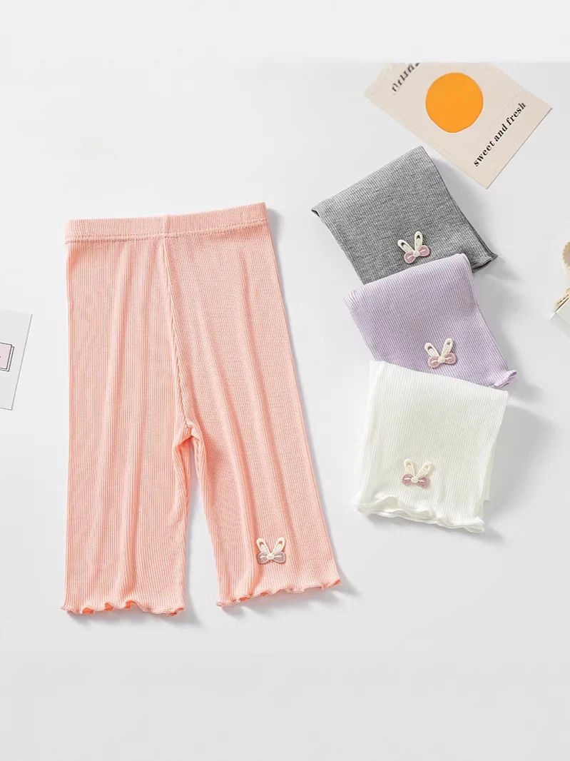 

Baby Girls Summer Breathable Leggings Cute Bunny Decor Anti Embarrassment Safety Pants for Daily Wear