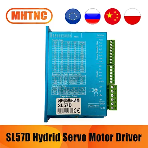 SL57D Hydrid Servo Motor Driver 0-200kHz DC 24-80V 6A  51200ppr for Nema23 Nema24 Close Loop Step Servo Motor