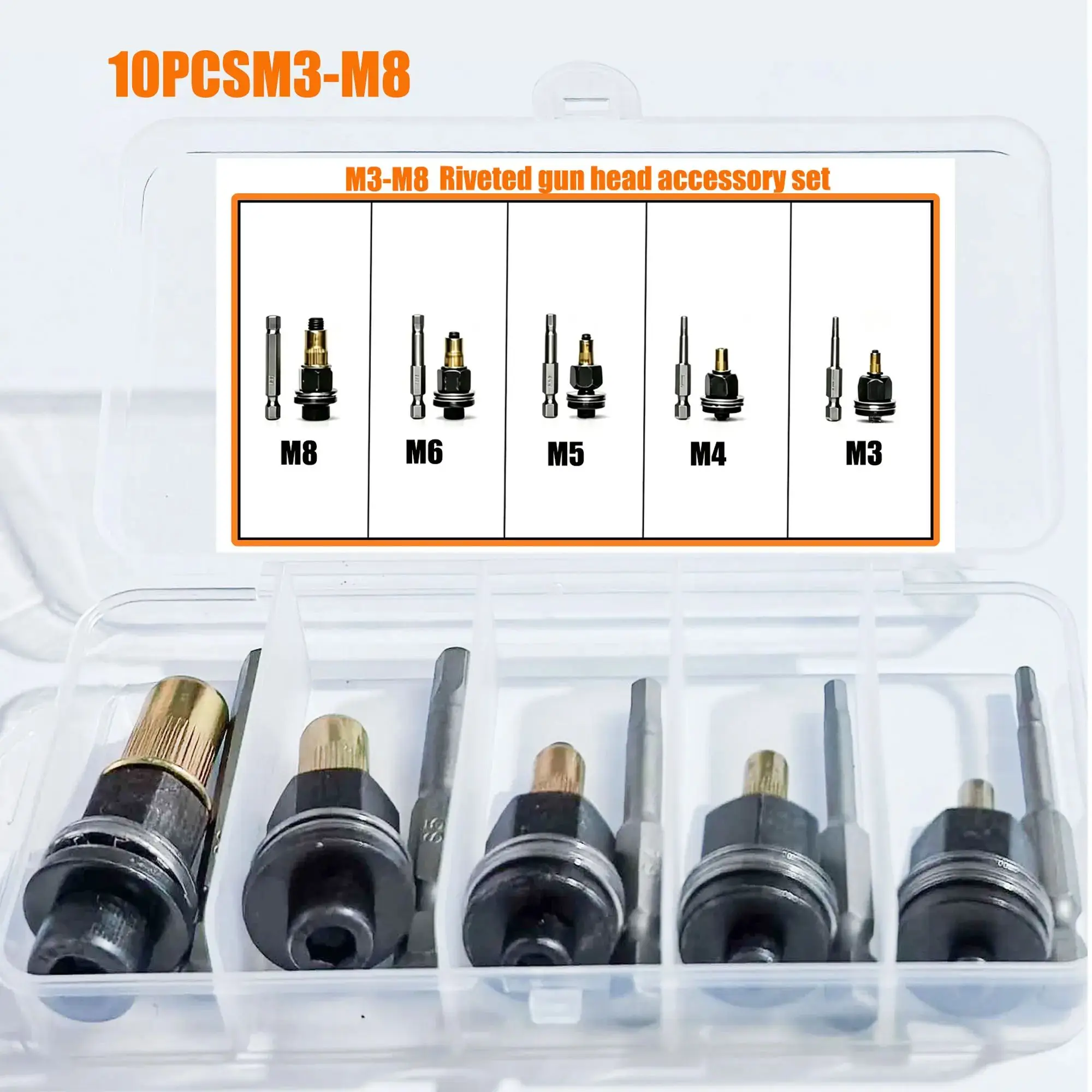 10set Manual Riveting Tool Set M4~M10 Rivet Nuts Rivet Gun Heads Nut Installation Easy-to-Use