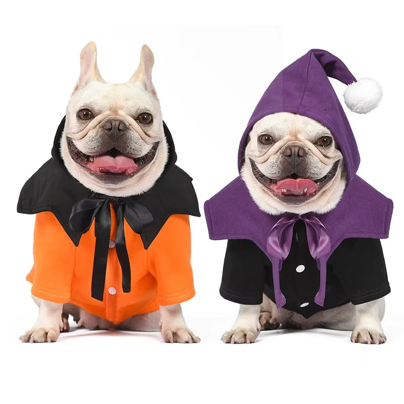 New Halloween Pumpkin Funny Two-piece Sweater Shawl Dog Clothes Christmas Dog Clothes Pet Clothes