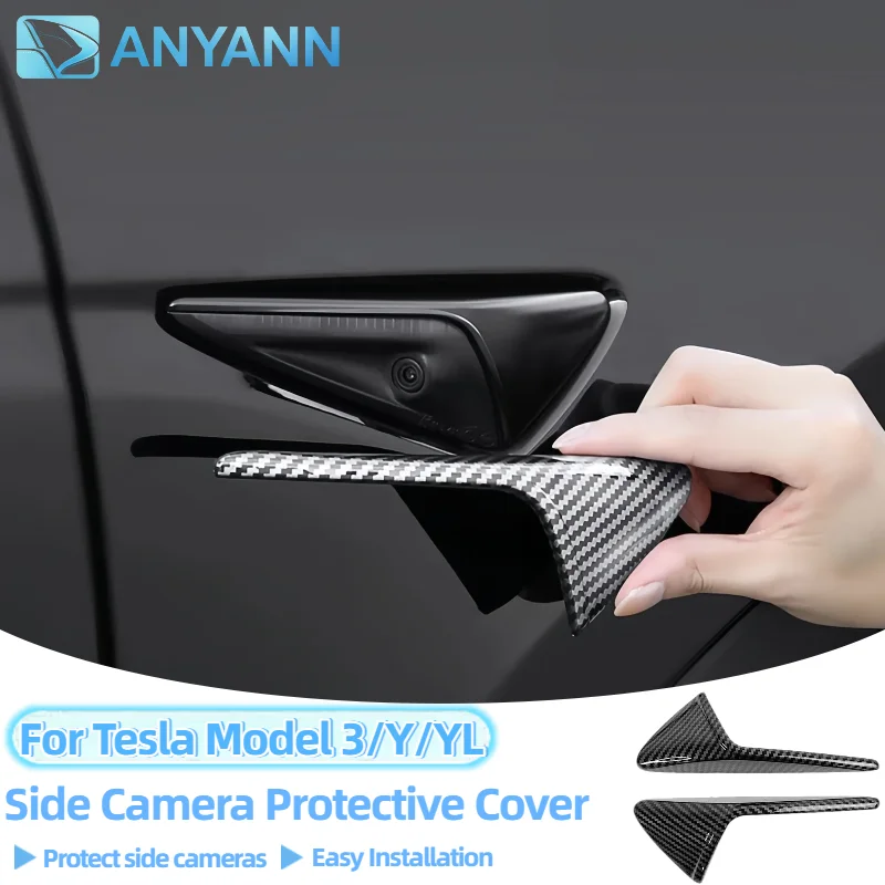For Tesla Model Y Juniper 2026 Model YL & Model 3 Highland ABS Carbon Pattern Side Camera Cover Leaf Board Protector Accessories