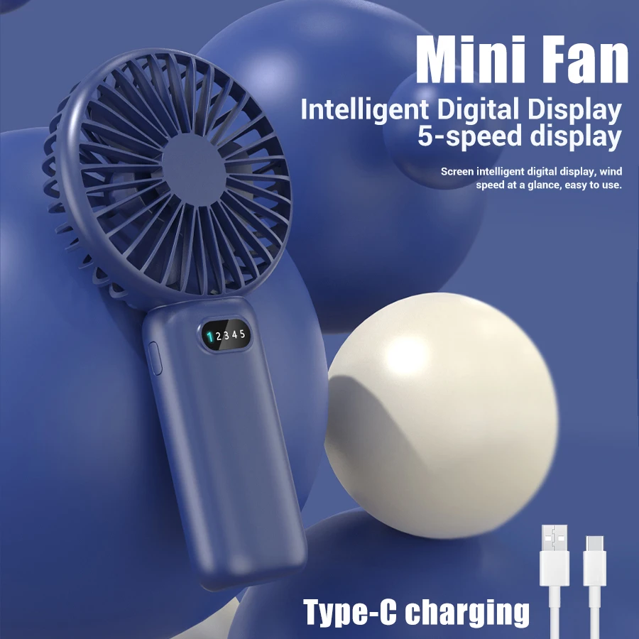 Creative Mini Handheld Small Fan USB Charging Portable 5 Speed High Wind Desktop Office Travel Pocket Fan Student Indoor Quiet