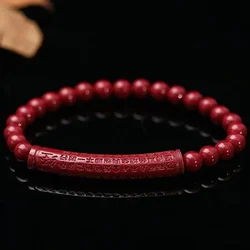 Red Cinnabar Heart Sutra 6mm Beads Bracelet Designer Gift Jewelry Luxury Energy Real Vintage Bangle Natural Amulet Customized