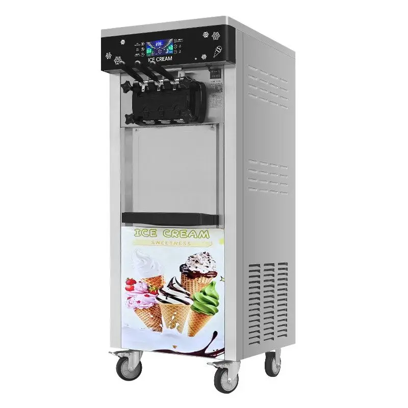 Commercial 3‑Flavor Soft Ice Cream Machine, Upright & Countertop Dual‑Use Sundae Cone Maker for Milk Tea Shop