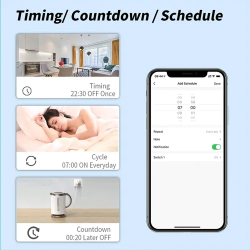 Imagen 2 del producto Tuya Wifi inteligente enchufe inteligente Monitor de potencia enchufe inteligente Wifi UE 16A/20A con monitoreo de energía sincronización Control de voz