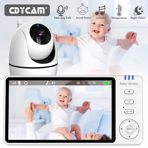 Monitor de vídeo para bebé de 5 pulgadas con cámara PTZ Zoom Babyphone Cam protección de seguridad cámaras de vigilancia Sensor de temperatura canción de cuna