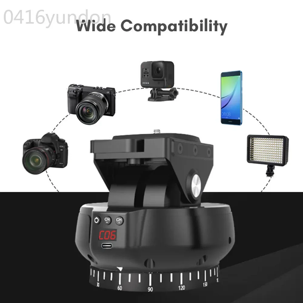 Andoer YT1200 Motorize Panoramic Head 360° Rotation Panoramic Tripod Head 100M Wireless Remote Control 1kg Load With Phone Clip