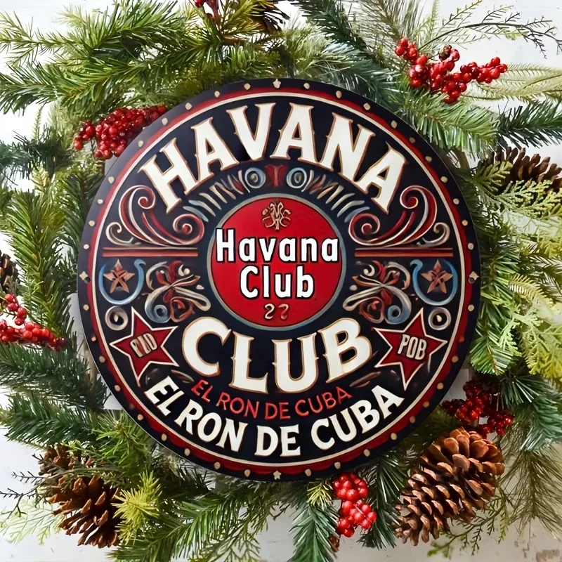 [JIT] قطعة واحدة (20*20 سم/ 8* 8 بوصة) نادي هافانا- لافتات ألومنيوم قديمة-لافتات زخرفية ولوحات- لافتة مثبتة على الحائط، ديكو متعدد الاستخدامات