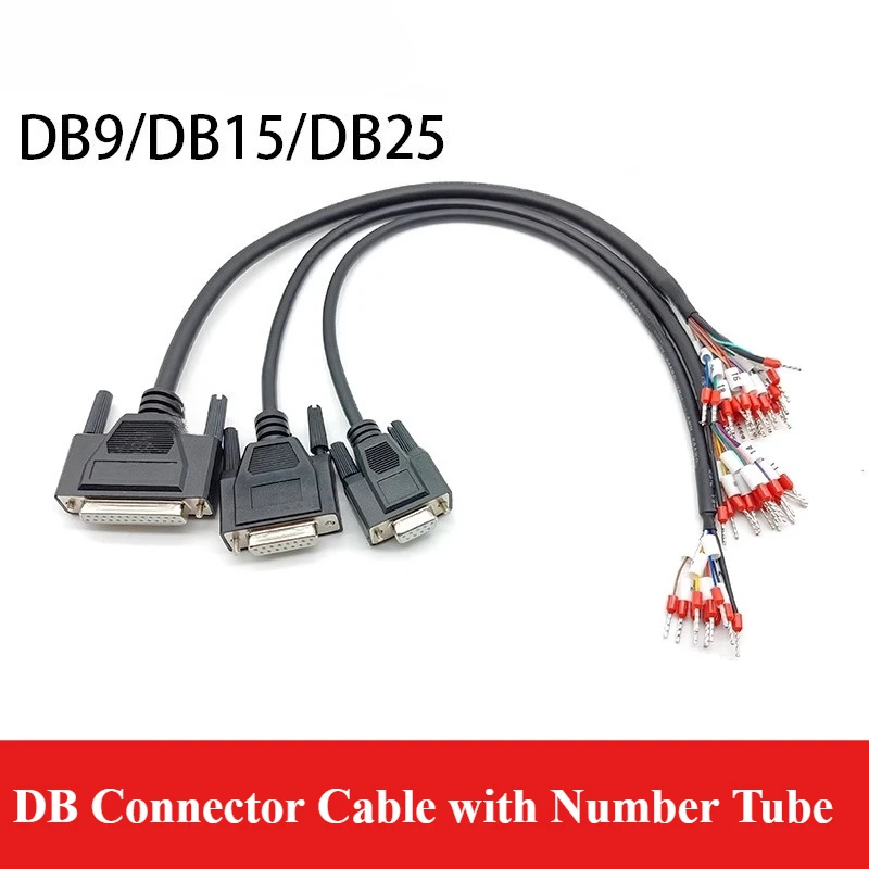 DB9 DB15 DB25 Connector Cable with Number Tube Industrial 24AWG 9 15 25Pin RS232 Serial Plug with Wire D-SUB DB 9 15 25 Terminal