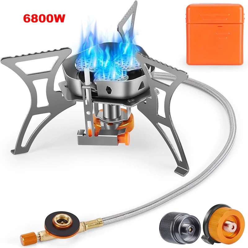 Outdoor Camping Gas Stove Foldable Portable 3 Head Stove for Travel Picnic BBQ 6800W Big Power Camping Windproof Stove Burner