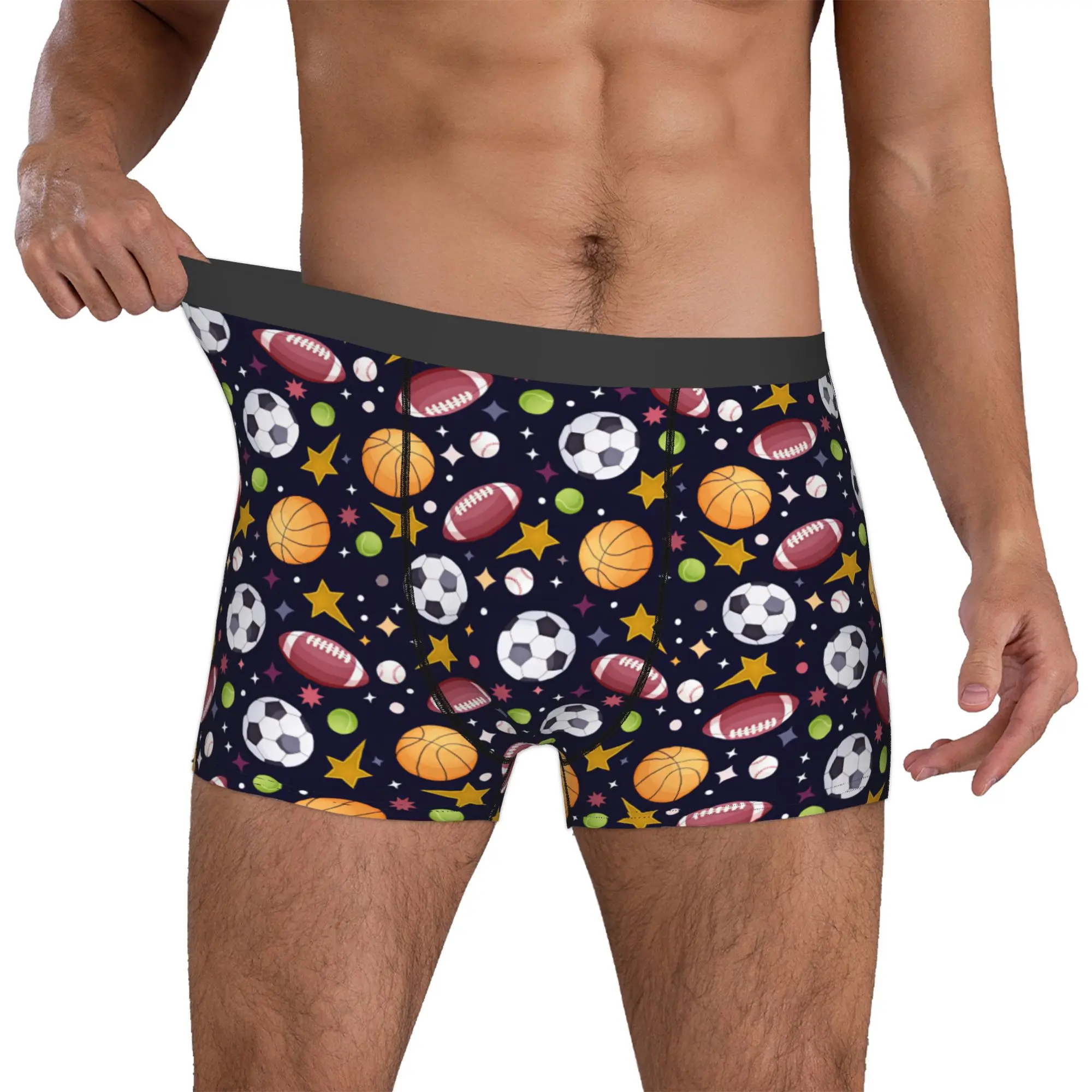 Male Fashion Footbally Basketball Baseball Stars Underwear Soccerly Tennis ball Boxer Briefs Stretch Shorts Panties Underpants