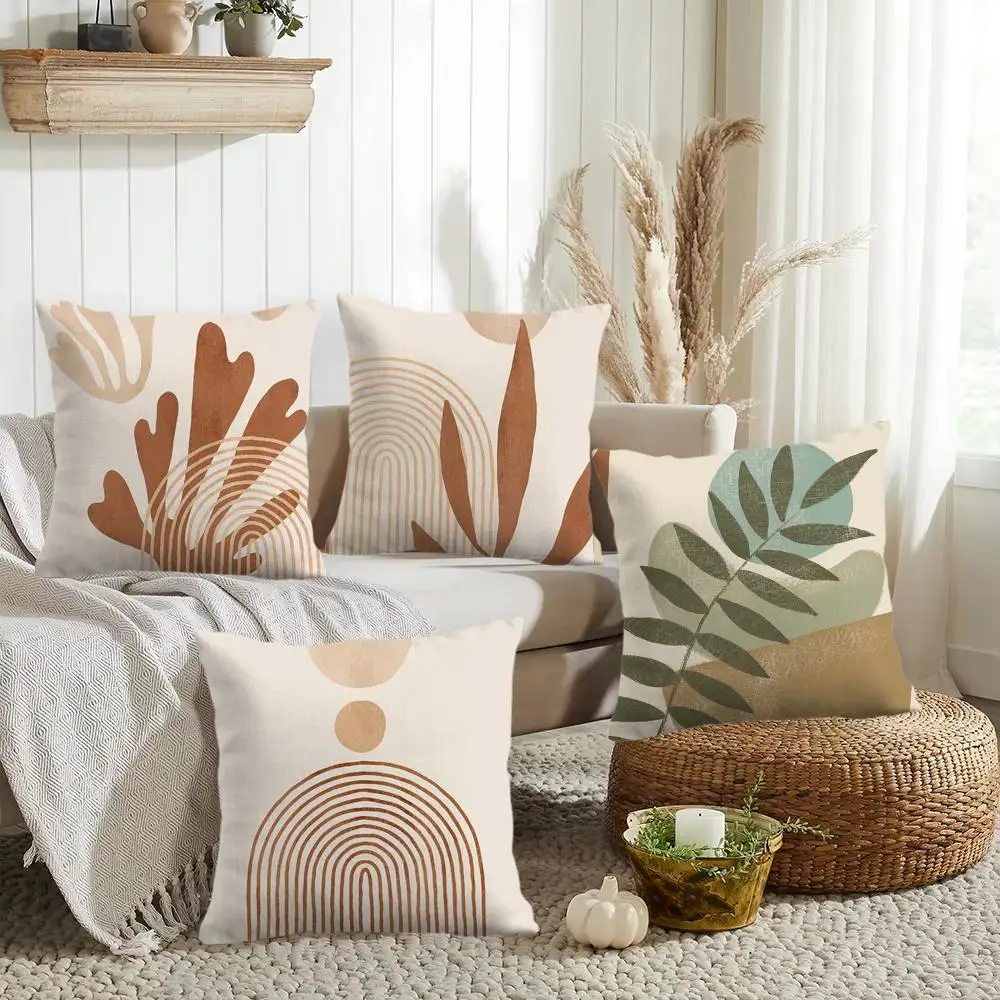 Boho Matisse Coral Lines Cushion Cover Silky Short Plush Invisible Zipper Dustproof Sofa Pillow Case for Home Decor