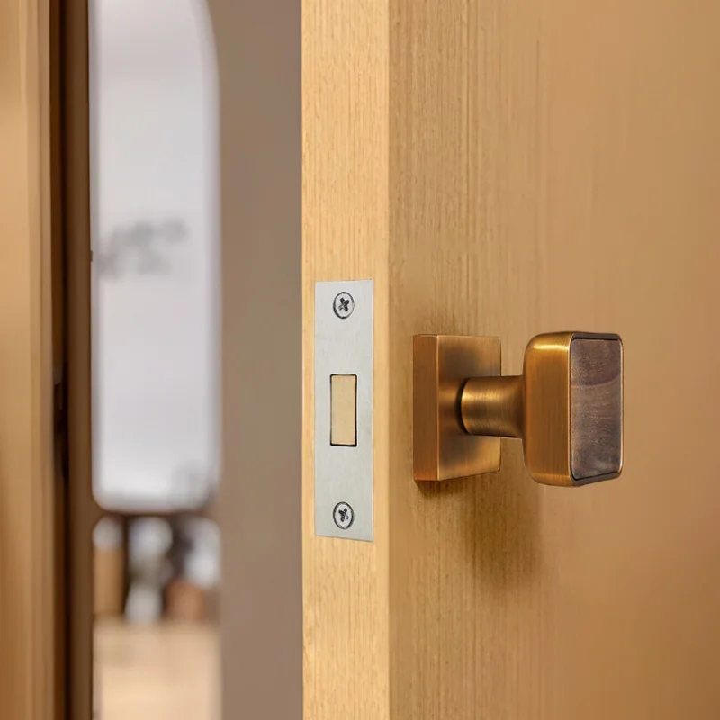 Walnut Wood Invisible Lock, Single-Sided Bedroom Door Lock for Home Use, Concealed Door Handle for Interior Wall Background