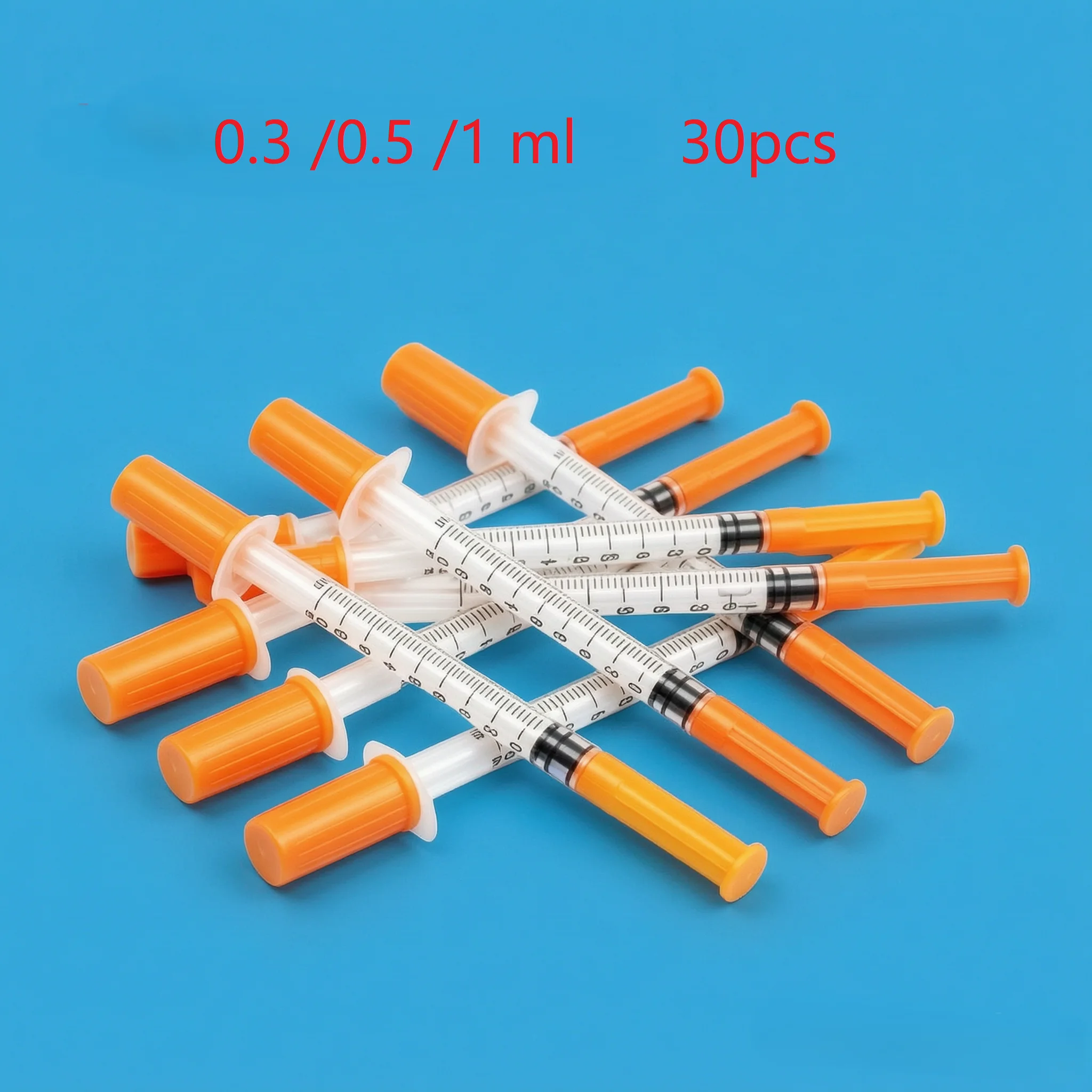30 Pcs Sterile Insulin Syringes 0.3ml 0.5ml 1ml, Disposable Plastic Veterinary Needles for Animal Daily Care
