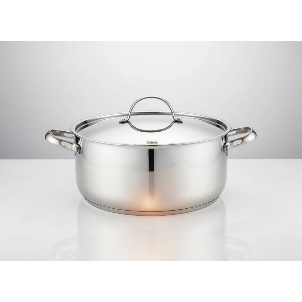 

Кастрюля из нержавеющей стали емкостью 7 литров с крышкой, трехслойная покрытие для равномерного нагрева, индукционная совместимая посуда для домашних повара