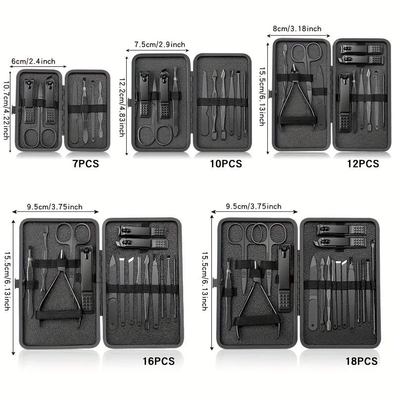 Kit de manicura de acero inoxidable, 7/10/16/18 Uds., juego de pedicura, tijeras, cortaúñas, Kit de herramientas de aseo con Estuche De Viaje