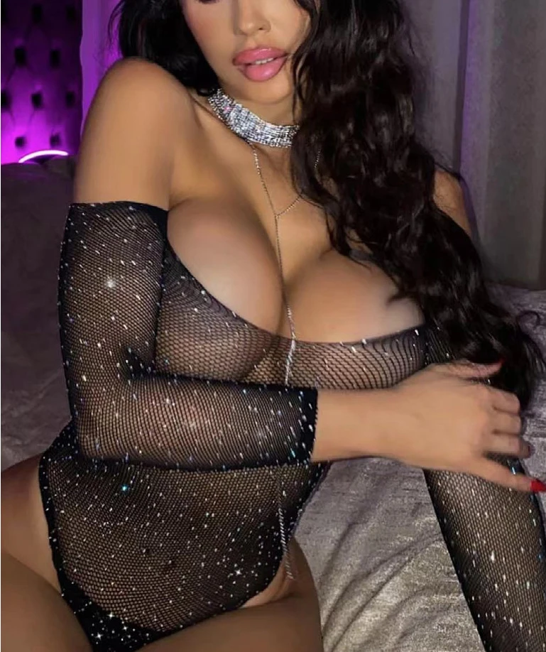Hollow lingerie sexy Babydoll Underwear twinkling diamante glisten Crystal Intimo Tight jumpsuit Seductive Sleepwear Elastic