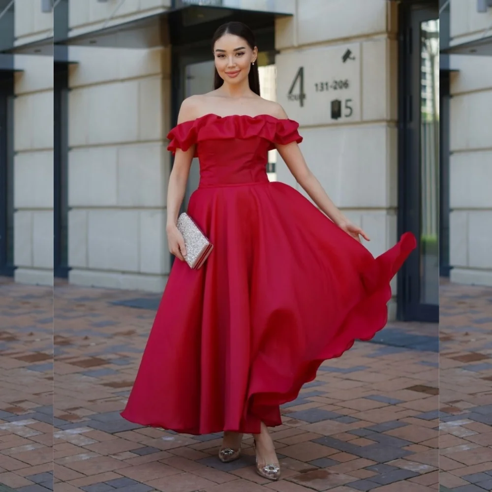 

Exquisite Jersey Pleat A-line Off-the-shoulder Midi Dresses Prom Dresses Modern Style Pastrol Unisex Chinese Style Formal