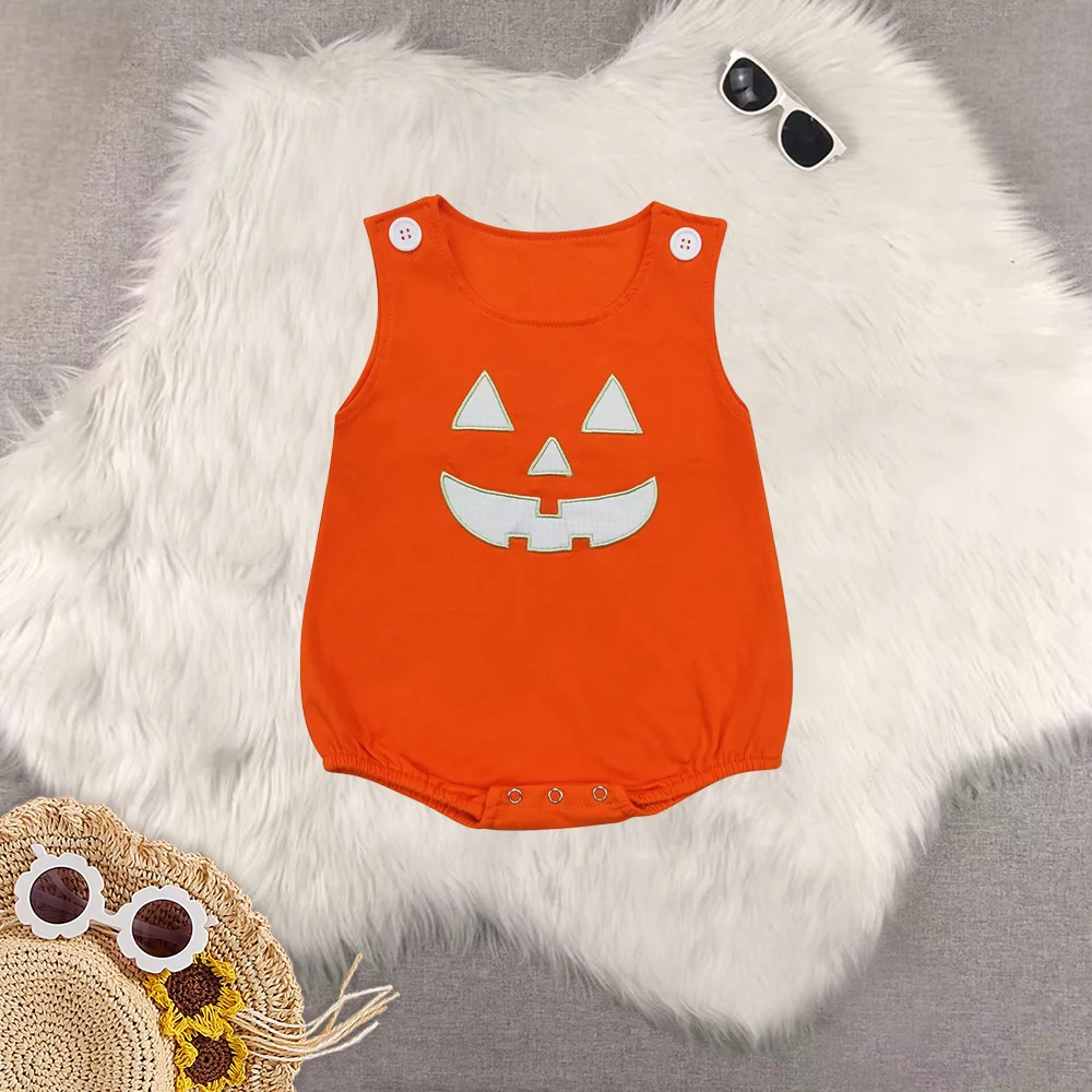 

9.9 Baby Boys Summer Rompers Baby Infant Boys Orange Halloween Face Sleeveless Rompers