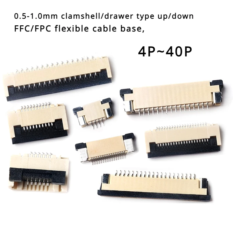 下部ジョイント付きffc fpcコネクタ、フラットコネクタ、下部コンタクト、引き出しジョイント、0.5mm、6ピン、8ピン、10ピン、12ピン、14ピン、16ピン、20ピン24ピン、30ピン、32ピン、40ピン、5個