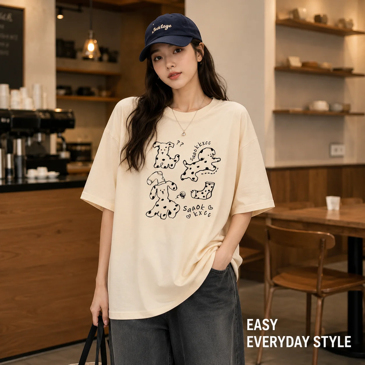 Women Oversized Cartoon Dog Graphic T Shirt Cotton Loose Crew Neck Short Sleeve Casual Summer Tee Plus Size M-3XL