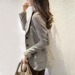 Cappotti slim per donna Abbigliamento Blazer Donna Tweed Lana e misto Giacca a quadri Capispalla Plaid Stile coreano Semplice Economico Elegante