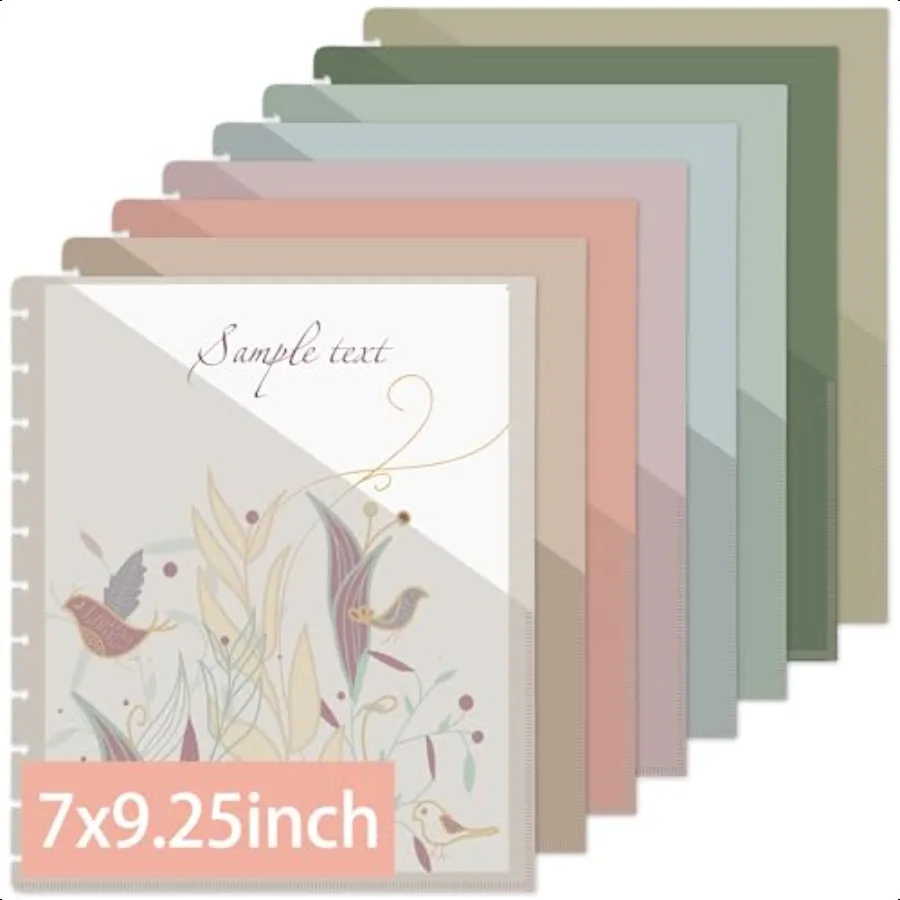 

8pcs Discbound Dividers with Pocket 7x9.25'' Dividers 9Disc Notebook Binder Inserts Plastic Index Dividers for Folder Home Off