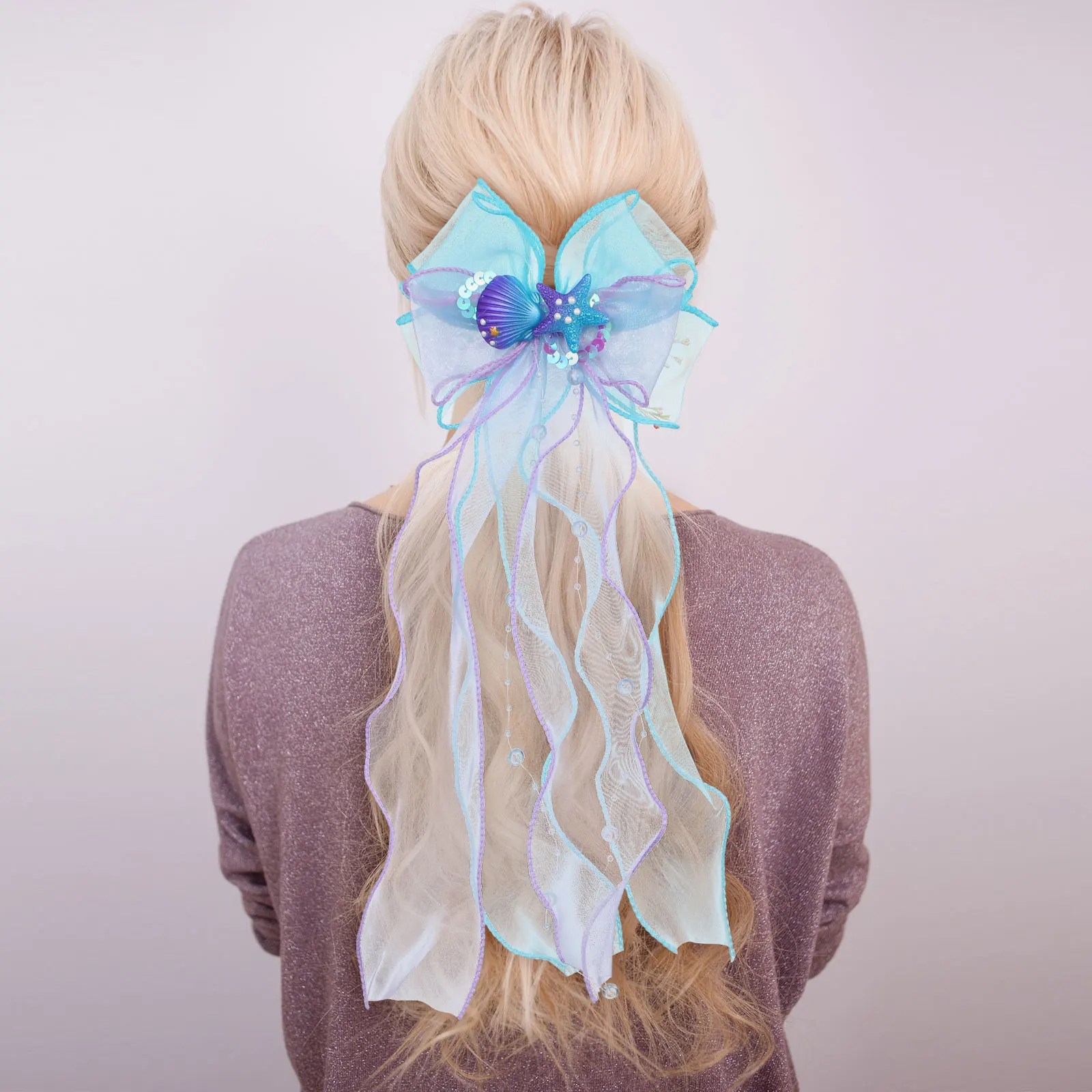 

2 Pcs Mermaid Hair Clip Girls Fashion Accessory Cloth Clips Bowknot Styling Hairpins Child