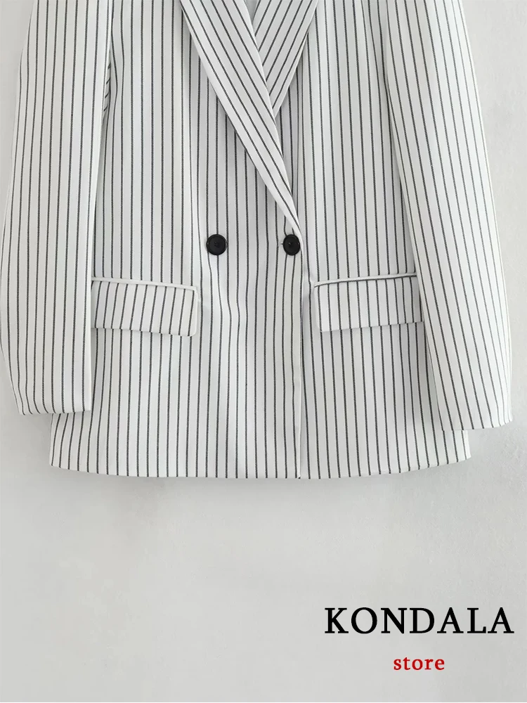 KONDALAVintage Striped Office Lady Women Suit Fashion 2023 autunno pendolare manica lunga Casual Blazer pantaloni a gamba larga a vita alta