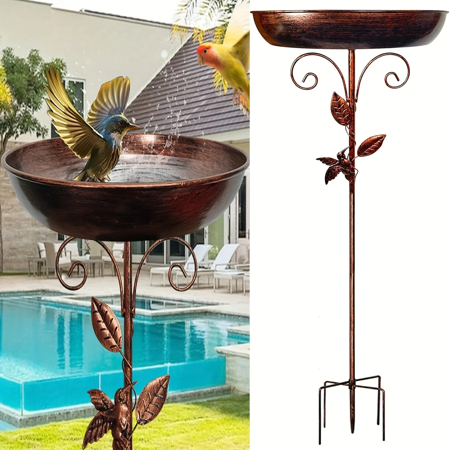 Retro-Vogelbad für den Außenbereich – freistehende Vogelbadeschale mit Sockel – elegante Gartendekoration, leicht zu reinigen, geeignet für Gartenverschönerung, Innenhof, Rasen, Urlaubsdekoration,