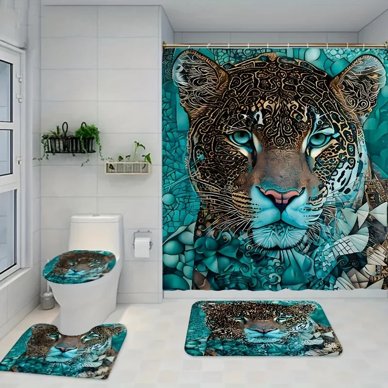 

Комплект занавесок для душа из полиэстера с богемным леопардовым узором и 12 крючками, декор для ванной комнаты из 4 предметов, можно стирать в машине, тема животного - в