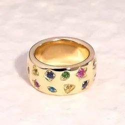 European and American Fashion Personality Double Row Color Zircon Geometric Gold Ring for Women 678 Size Versatile Jewelry Gift