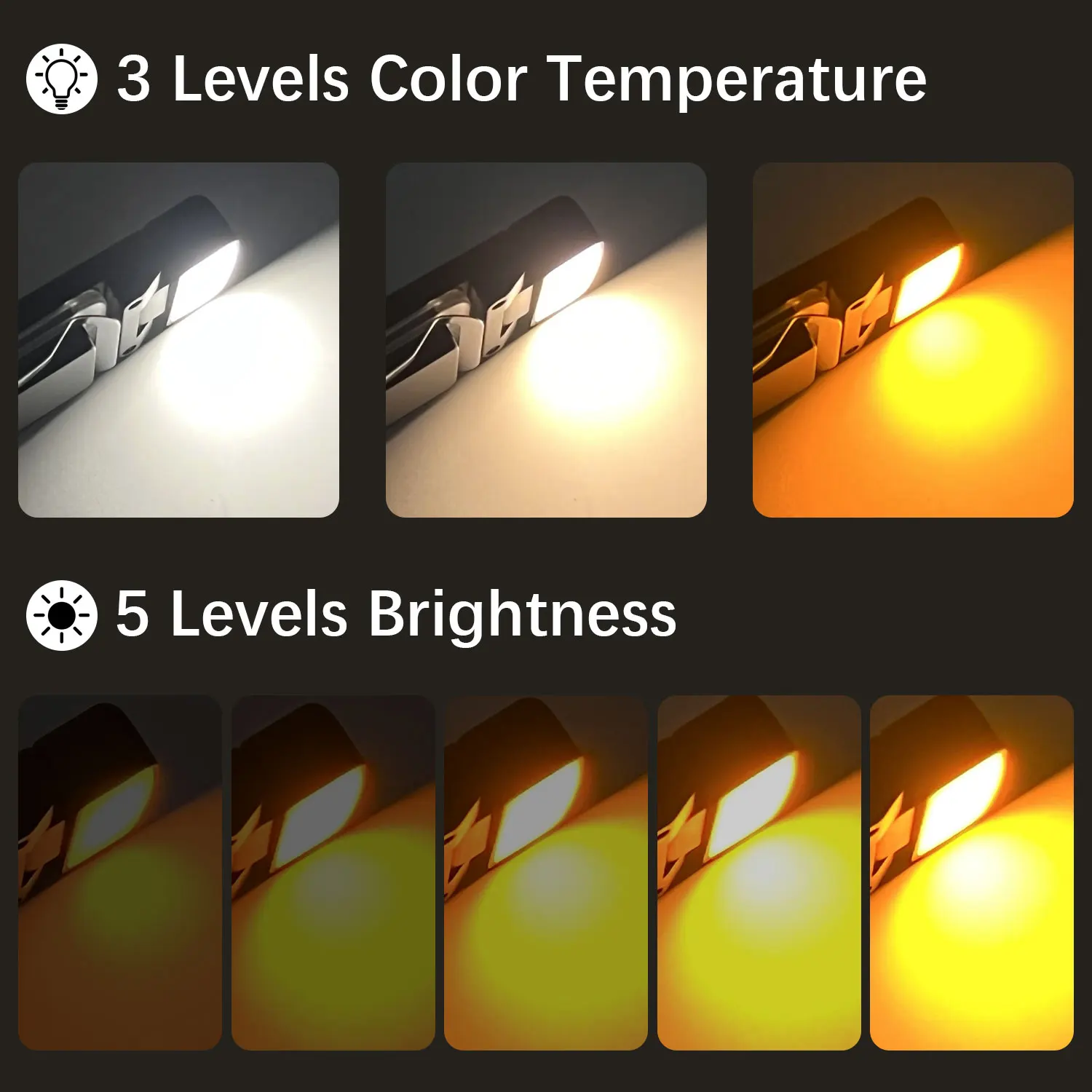 9-LED-Mehrwinkel-Lese-Clip-Leuchte mit Batterieanzeige, automatischem Abschalt-Timer (30/60 Minuten), 3 Farben und 5 Helligkeiten, flexible Gans