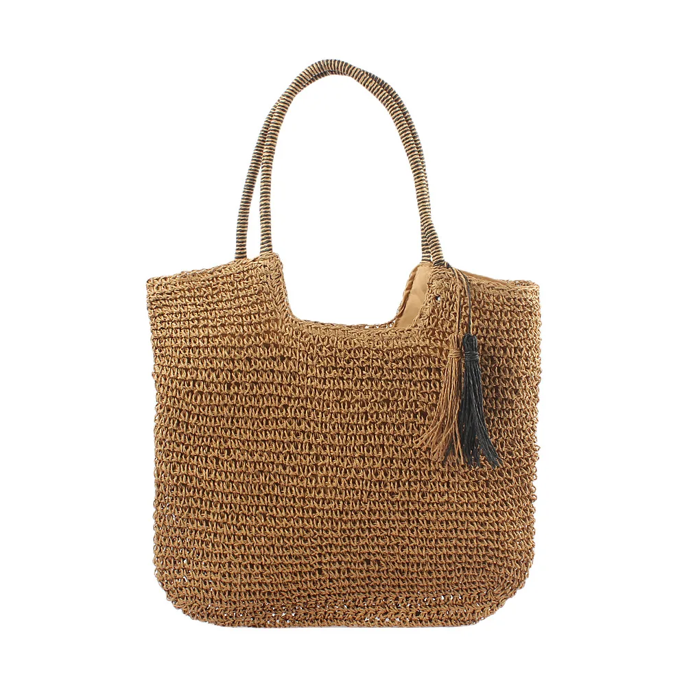 2024 New Solid Color Woven Bag Casual Beach Bags Large Capacity Tote Bag Tassel Bags Versatile Fashion Designer Bags