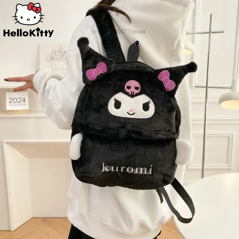 

Sanrio Kuromi Cinnamoroll Fashionable Trendy Plush Backpack Melody Cute Embroided 3D Cartoon Large Capacity Student Schoolbag